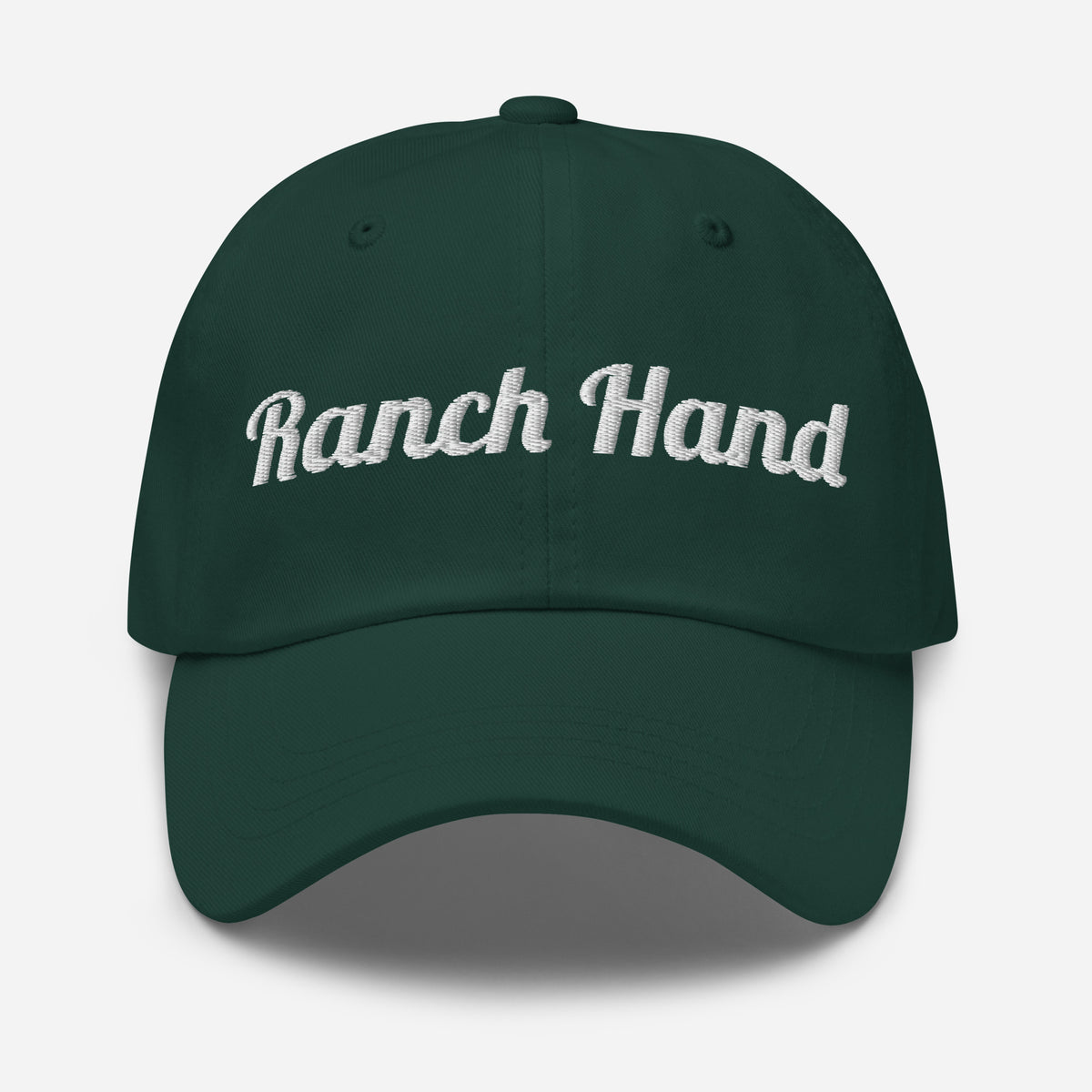 Ranch Hand Embroidered Dad Hat in Spruce, front view