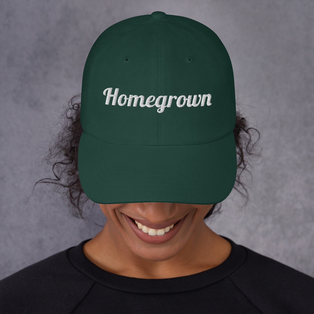 Homegrown Embroidered Dad Hat in Spruce, front view
