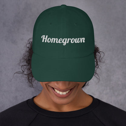 Homegrown Embroidered Dad Hat in Spruce, front view