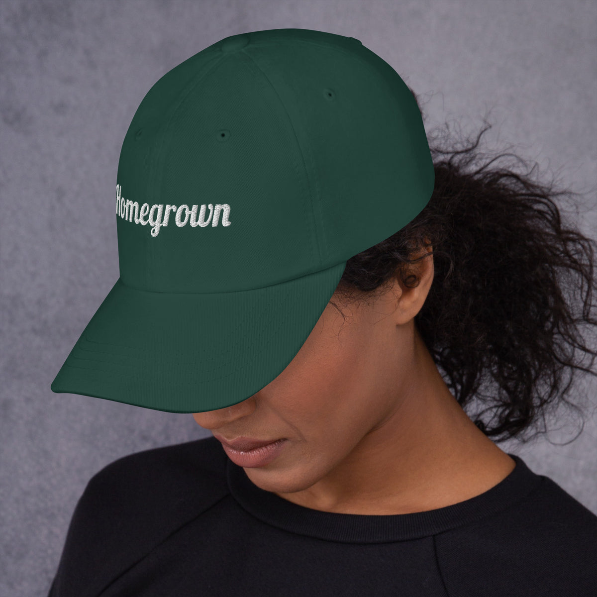 Homegrown Embroidered Dad Hat in Spruce, left side view