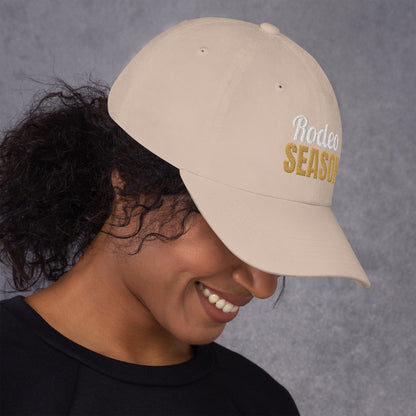 Rodeo Season Embroidered Dad Hat in Stone, right side view