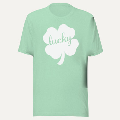 Clover Lucky Cutout Short Sleeve Tee in Heather Prism Mint, front view