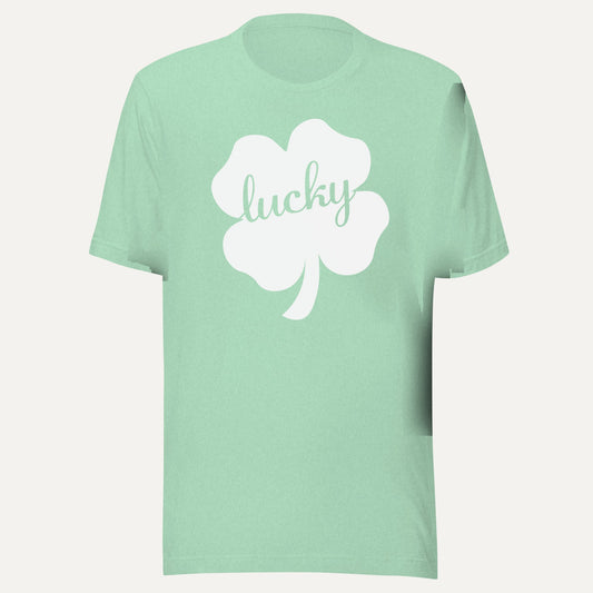 Clover Lucky Cutout Short Sleeve Tee in Heather Prism Mint, front view