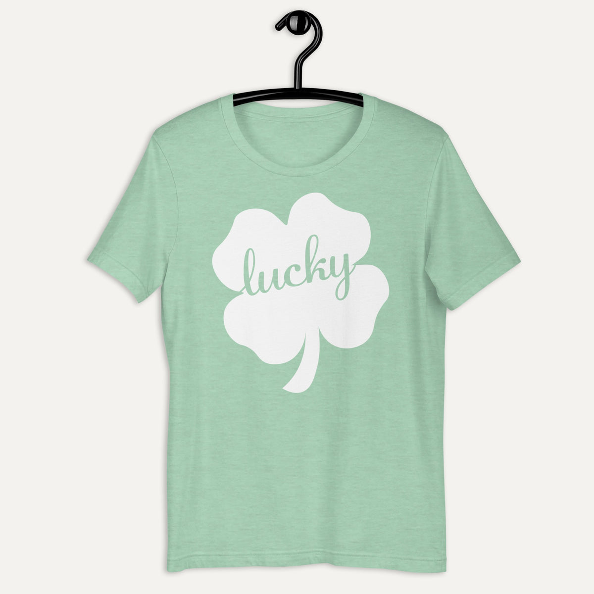 Clover Lucky Cutout Short Sleeve Tee in Heather Prism Mint, on hanger