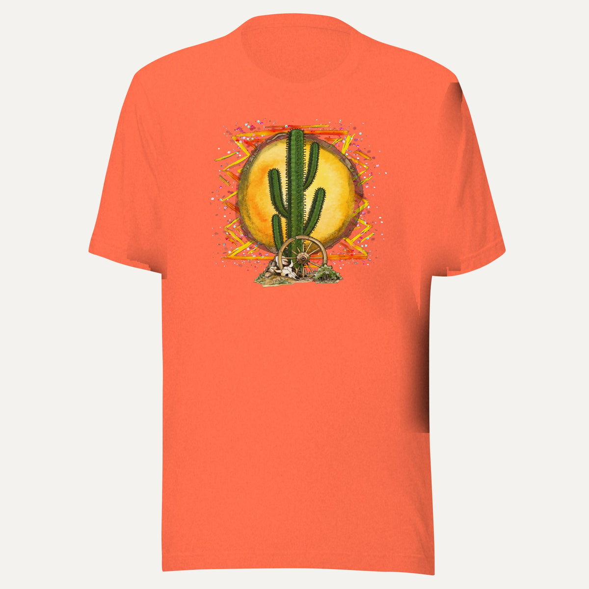 Colorful Desert Short Sleeve Tee in Heather Orange, front view