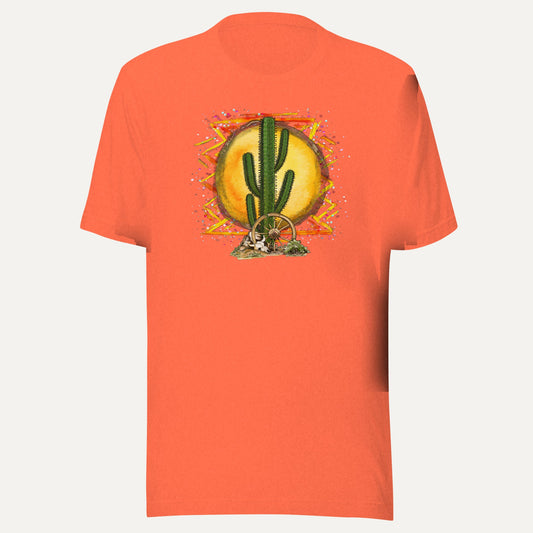 Colorful Desert Short Sleeve Tee in Heather Orange, front view