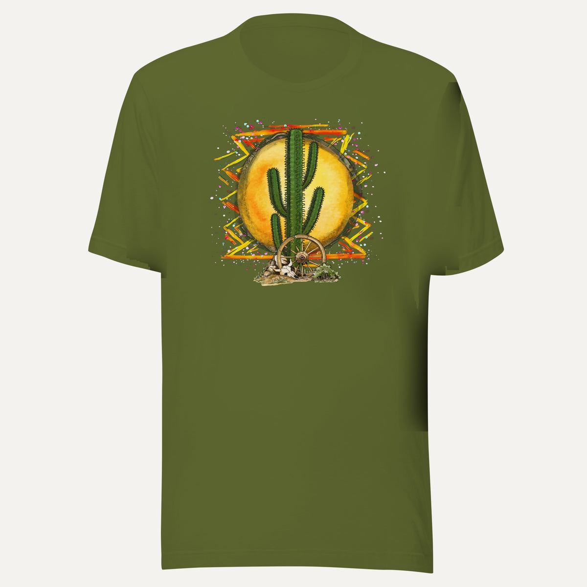 Colorful Desert Short Sleeve Tee in Olive, front view