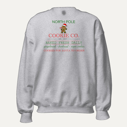 North Pole Cookie Co. Unisex Long Sleeve Sweatshirt in Sport Grey, front view