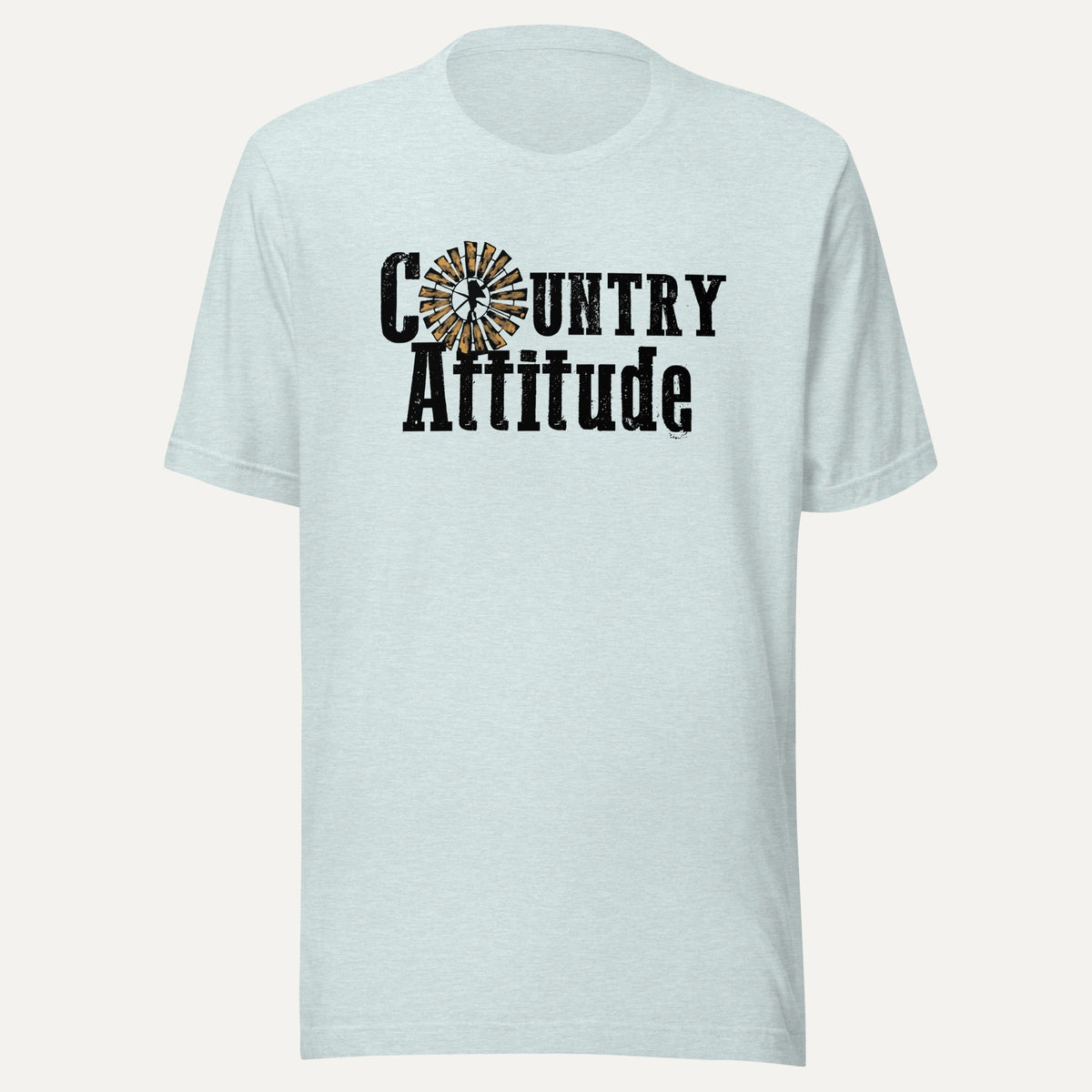 Country Attitude Short Sleeve Tee in Heather Prism Ice Blue, front view