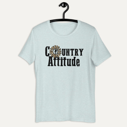 Country Attitude Short Sleeve Tee in Heather Prism Ice Blue, on hanger