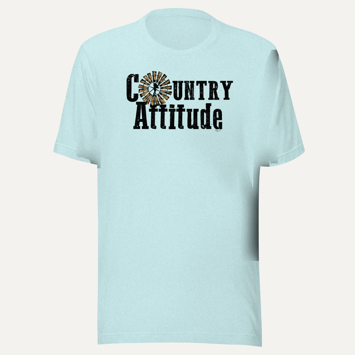 Country Attitude Short Sleeve Tee in Heather Prism Ice Blue, front view