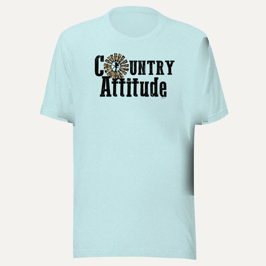 Country Attitude Short Sleeve Tee in Heather Prism Ice Blue, front view
