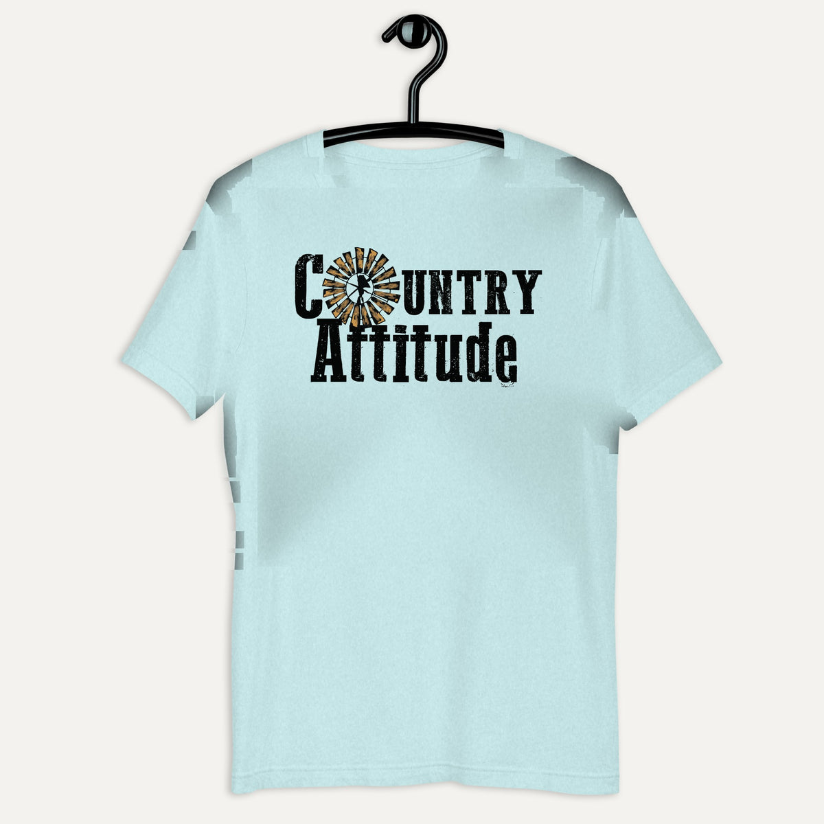 Country Attitude Short Sleeve Tee in Heather Prism Ice Blue, on hanger