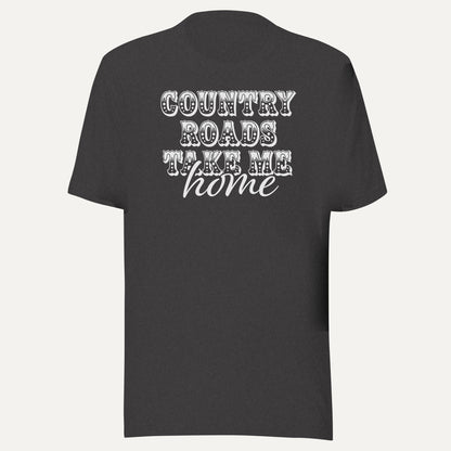 Country Roads Take Me Home Short Sleeve Tee in Dark Grey Heather, front view