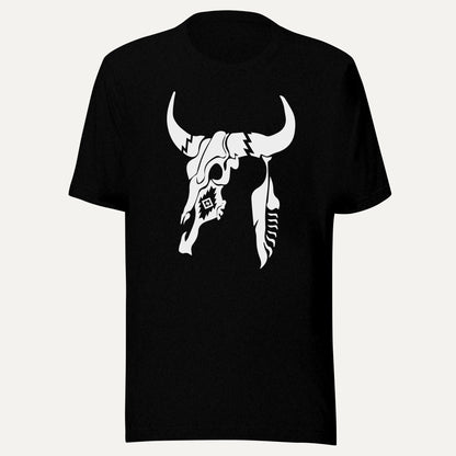 Cow Skull And Feather Short Sleeve Tee in Black Heather, front view