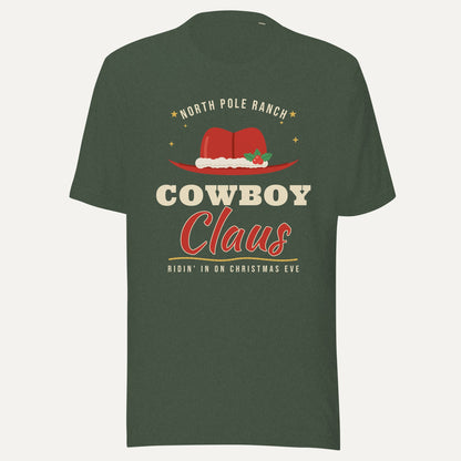 Cowboy Claus Western Christmas Tee in Heather Forest, front view