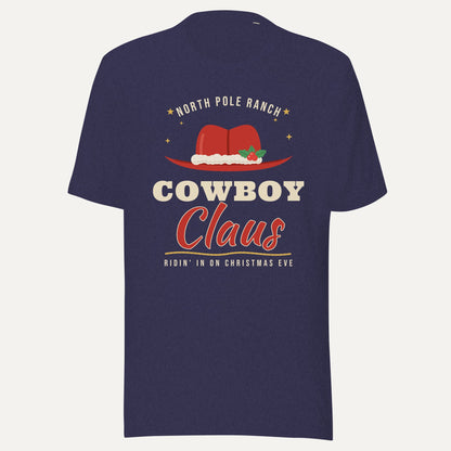 Cowboy Claus Western Christmas Tee in Heather Midnight Navy, front view