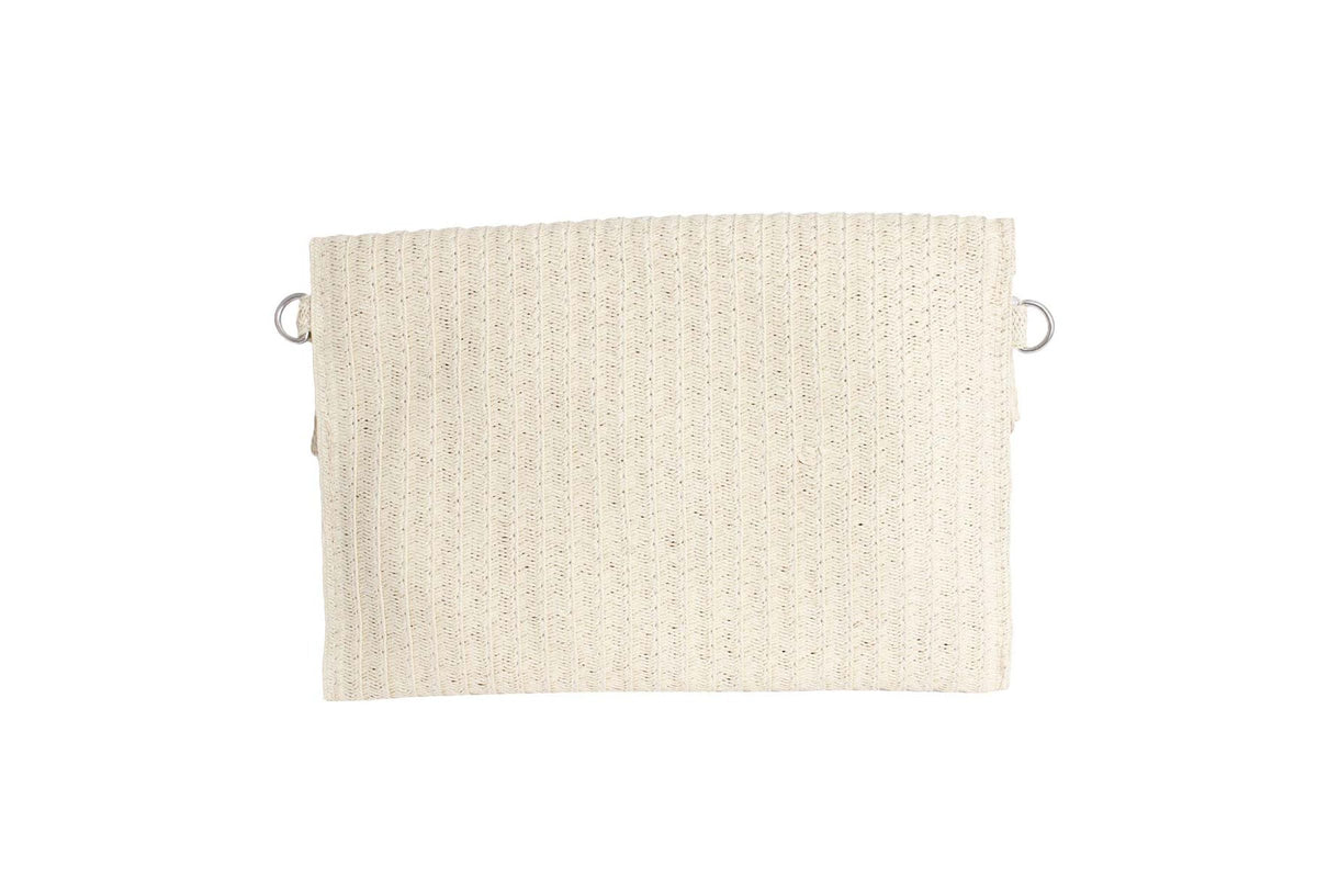 Back of the cream woven straw envelope clutch