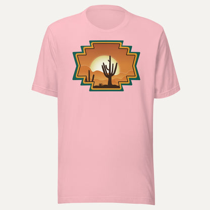 Desert Aztec Sunset Short Sleeve Tee in Pink, front view