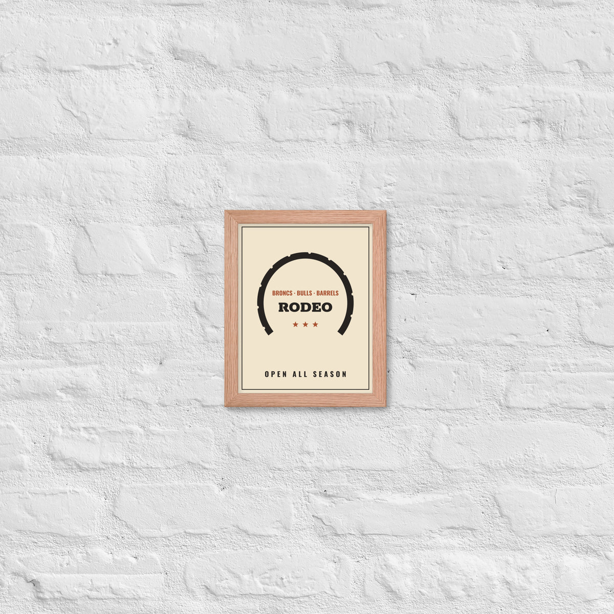 Rodeo Grounds Vintage Framed Poster in 8″×10″ Red Oak frame, front view