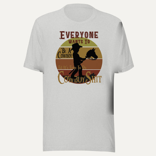 Everyone Wants To Be A Cowboy Tee in Athletic Heather, front view