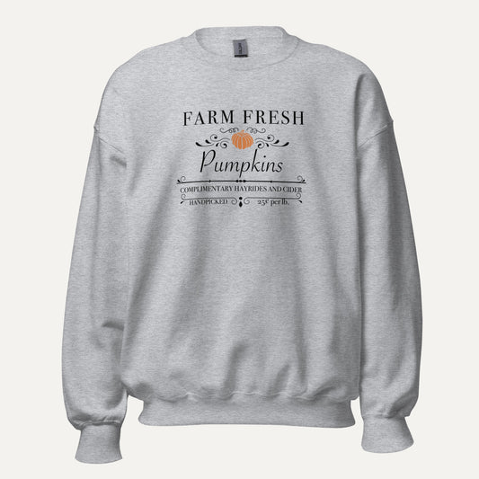 Farm Fresh Pumpkins Fancy Unisex Long Sleeve Sweatshirt in Sport Grey, front view