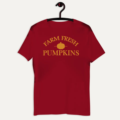 Farm Fresh Pumpkins Plain Short Sleeve Tee in Cardinal, on hanger