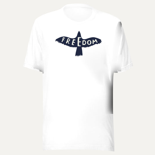 Freedom Free Bird Short Sleeve Tee in White, front view