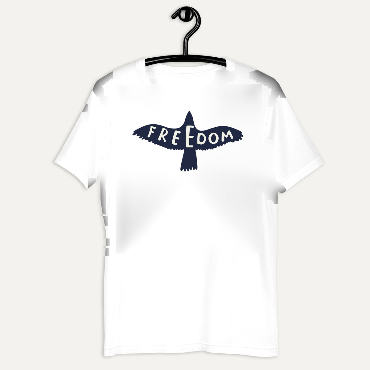 Freedom Free Bird Short Sleeve Tee in White, on hanger
