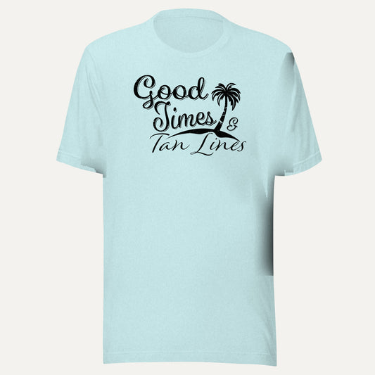 Good Times & Tan Lines Short Sleeve Tee in Heather Prism Ice Blue, front view