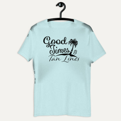 Good Times & Tan Lines Short Sleeve Tee in Heather Prism Ice Blue, on hanger