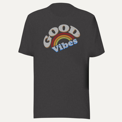 Good Vibes Colorful Short Sleeve Tee in Dark Grey Heather, front view