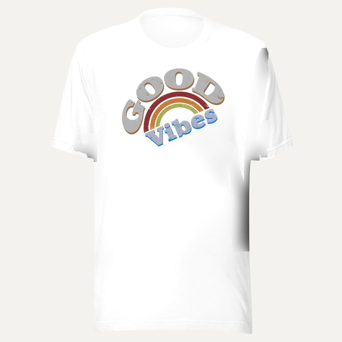 Good Vibes Colorful Short Sleeve Tee in White, front view