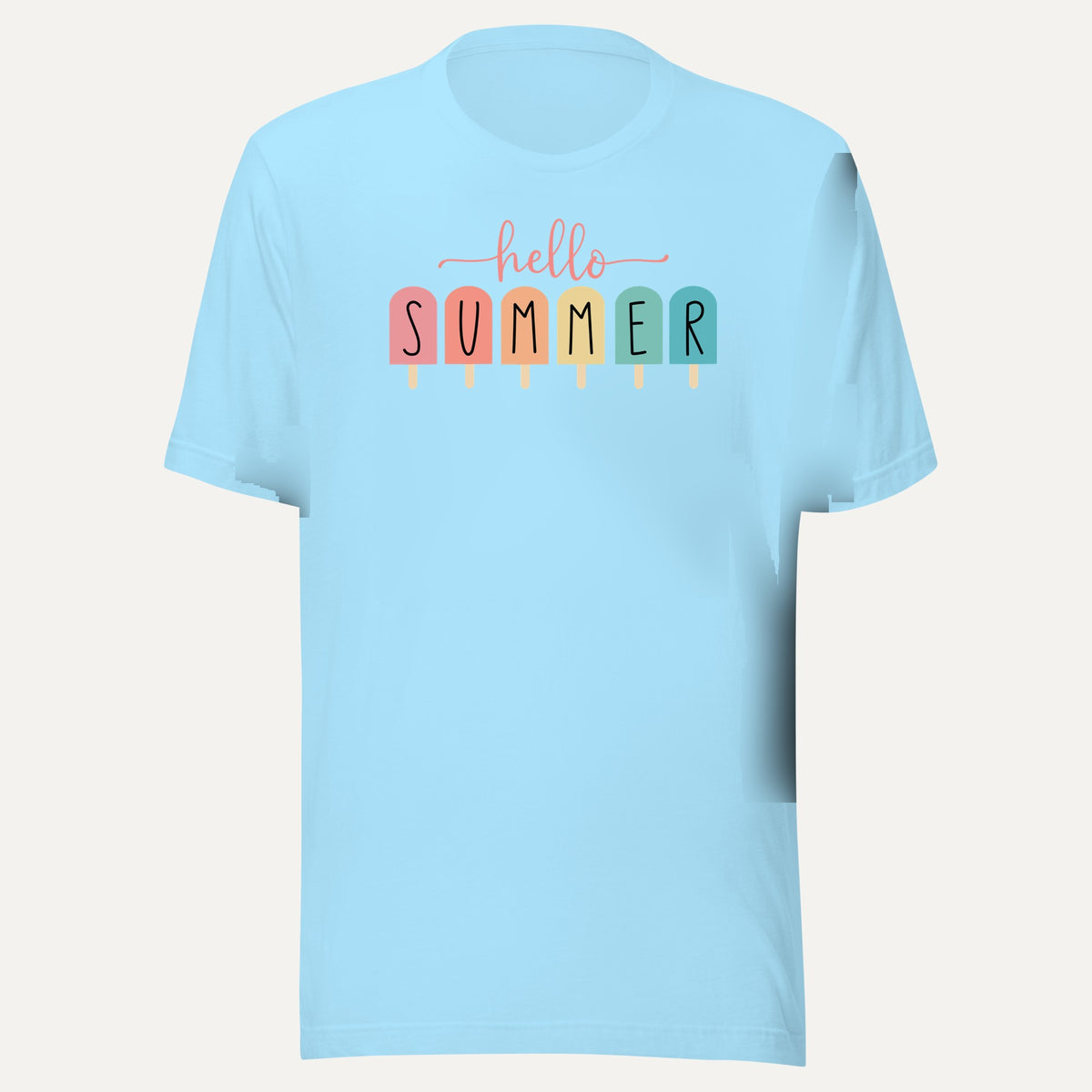Hello Summer Popsicle Short Sleeve Tee in Ocean Blue, front view