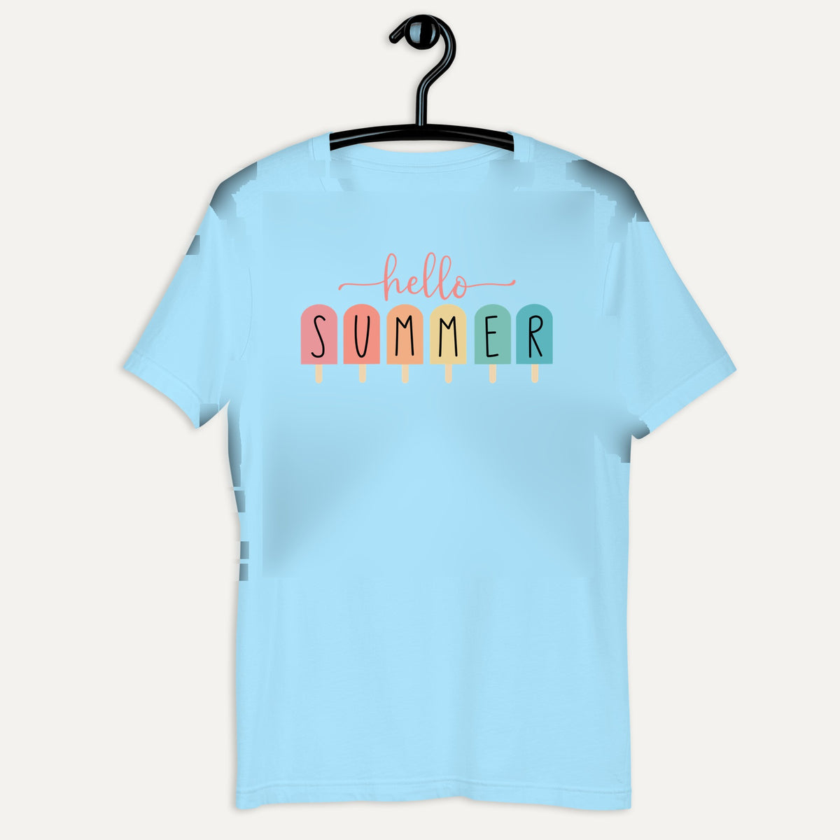 Hello Summer Popsicle Short Sleeve Tee in Ocean Blue, on hanger