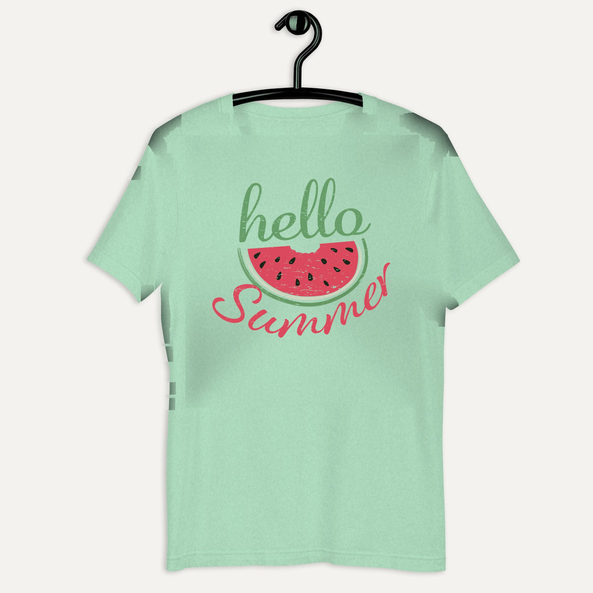 Hello Summer Watermelon Short Sleeve Tee in Heather Prism Mint, on hanger