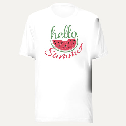 Hello Summer Watermelon Short Sleeve Tee in White, front view