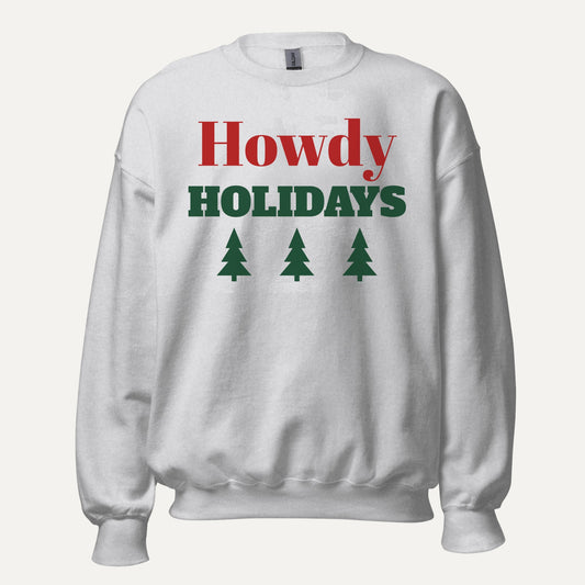 Howdy Holidays Western Christmas Crewneck Sweatshirt in Sport Grey, front view