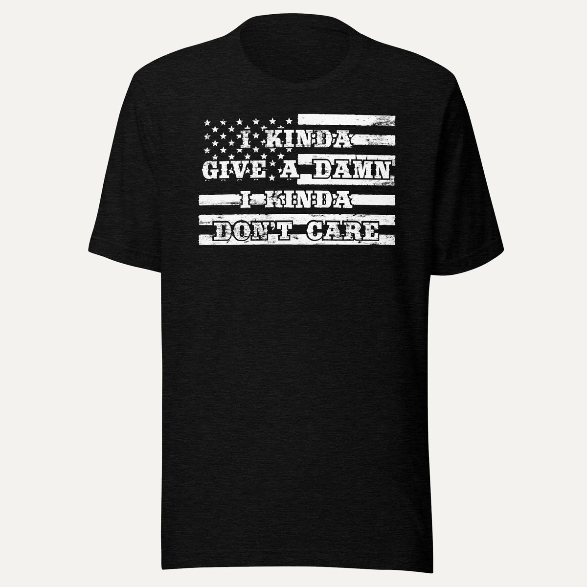 I Kinda Give A Damn I Kinda Don't Care Short Sleeve Tee in Black Heather, front view