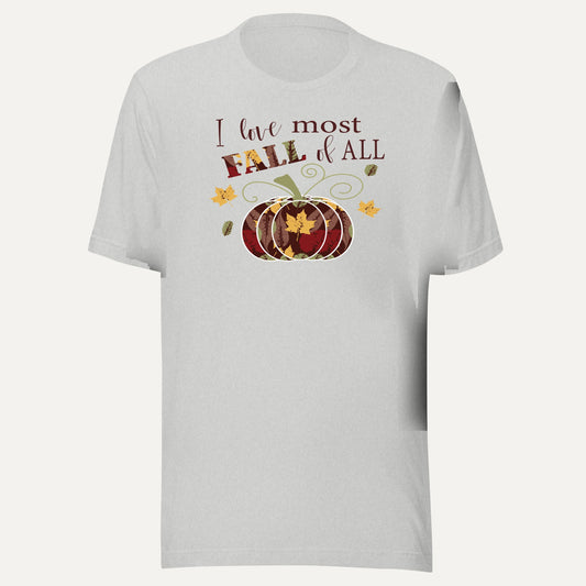 I Love Fall Most Of All Short Sleeve Tee in Athletic Heather, front view