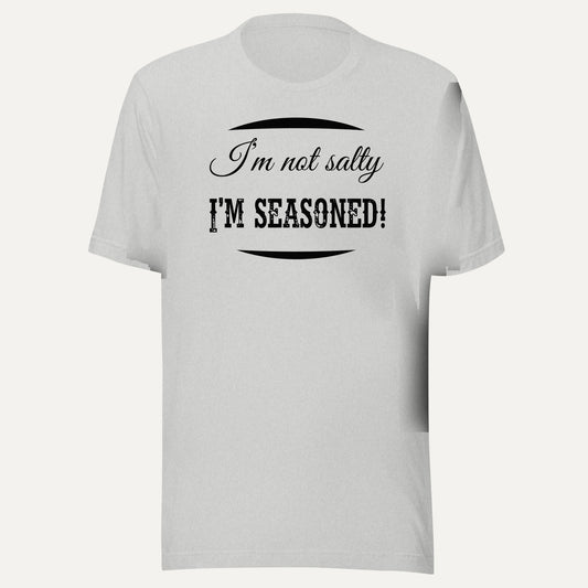 I'm Not Salty I'm Seasoned Short Sleeve Tee in Athletic Heather, front view