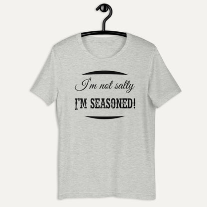 I'm Not Salty I'm Seasoned Short Sleeve Tee in Athletic Heather, on hanger
