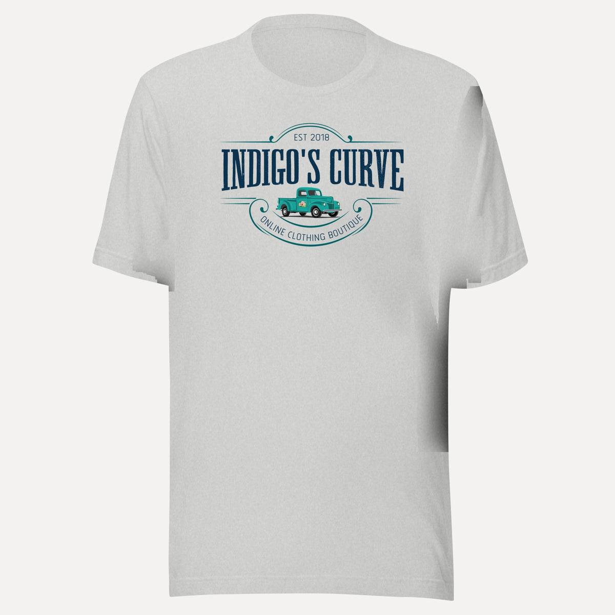Indigo's Curve Signature Short Sleeve Tee in Athletic Heather, front view