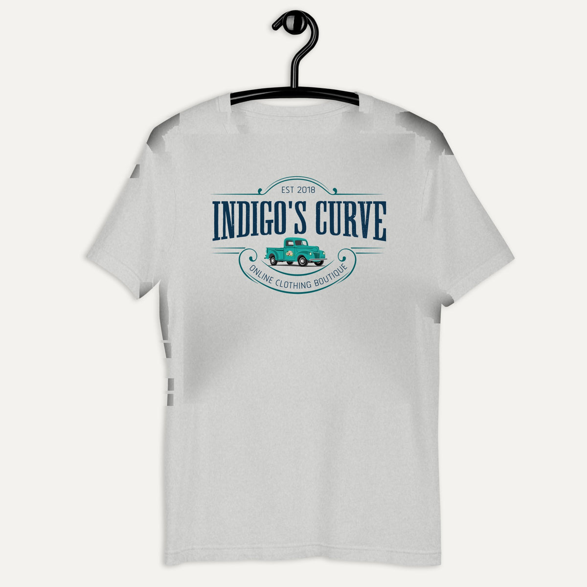 Indigo's Curve Signature Short Sleeve Tee in Athletic Heather, on hanger