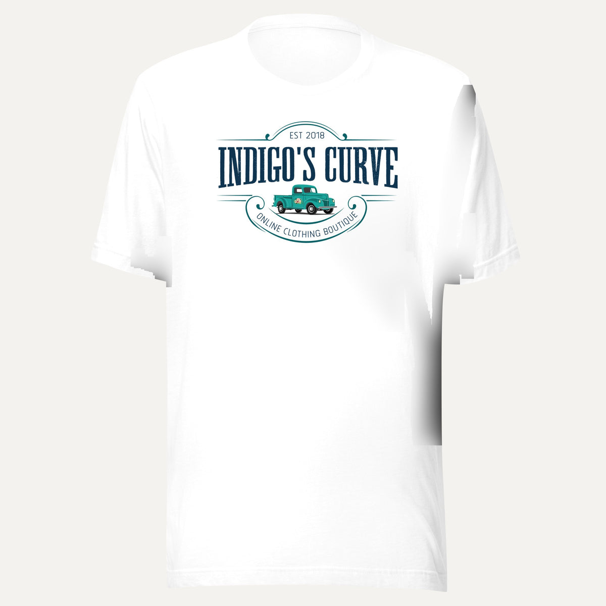 Indigo's Curve Signature Short Sleeve Tee in White, front view
