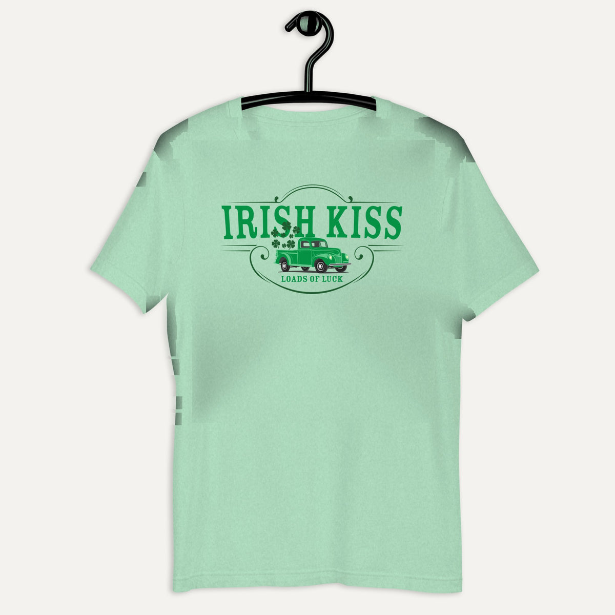 Irish Kiss Loads Of Luck Short Sleeve Tee in Heather Prism Mint, on hanger
