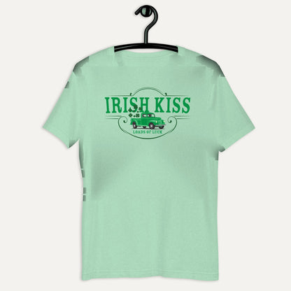 Irish Kiss Loads Of Luck Short Sleeve Tee in Heather Prism Mint, on hanger