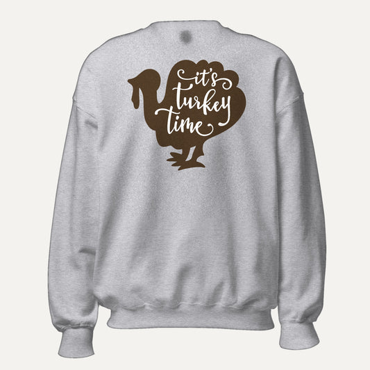 It's Turkey Time Unisex Long Sleeve Sweatshirt in Sport Grey, front view