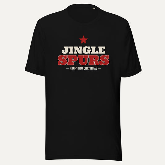 Jingle Spurs Western Christmas Tee in Black, front view
