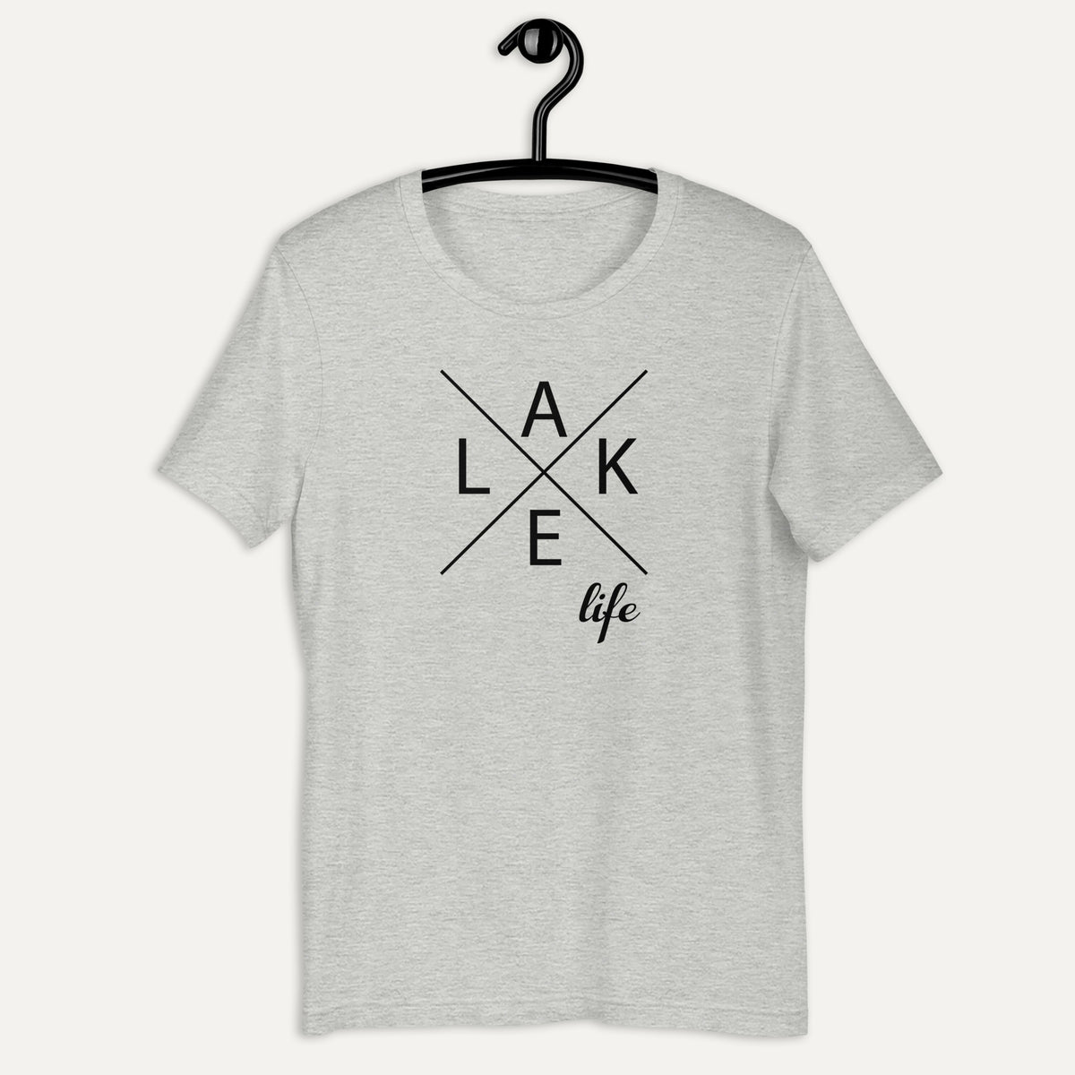 Lake Life X Short Sleeve Tee in Athletic Heather, on hanger